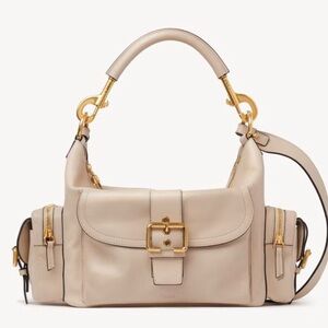 Chloe Cream Shoulder Bag with Gold Details